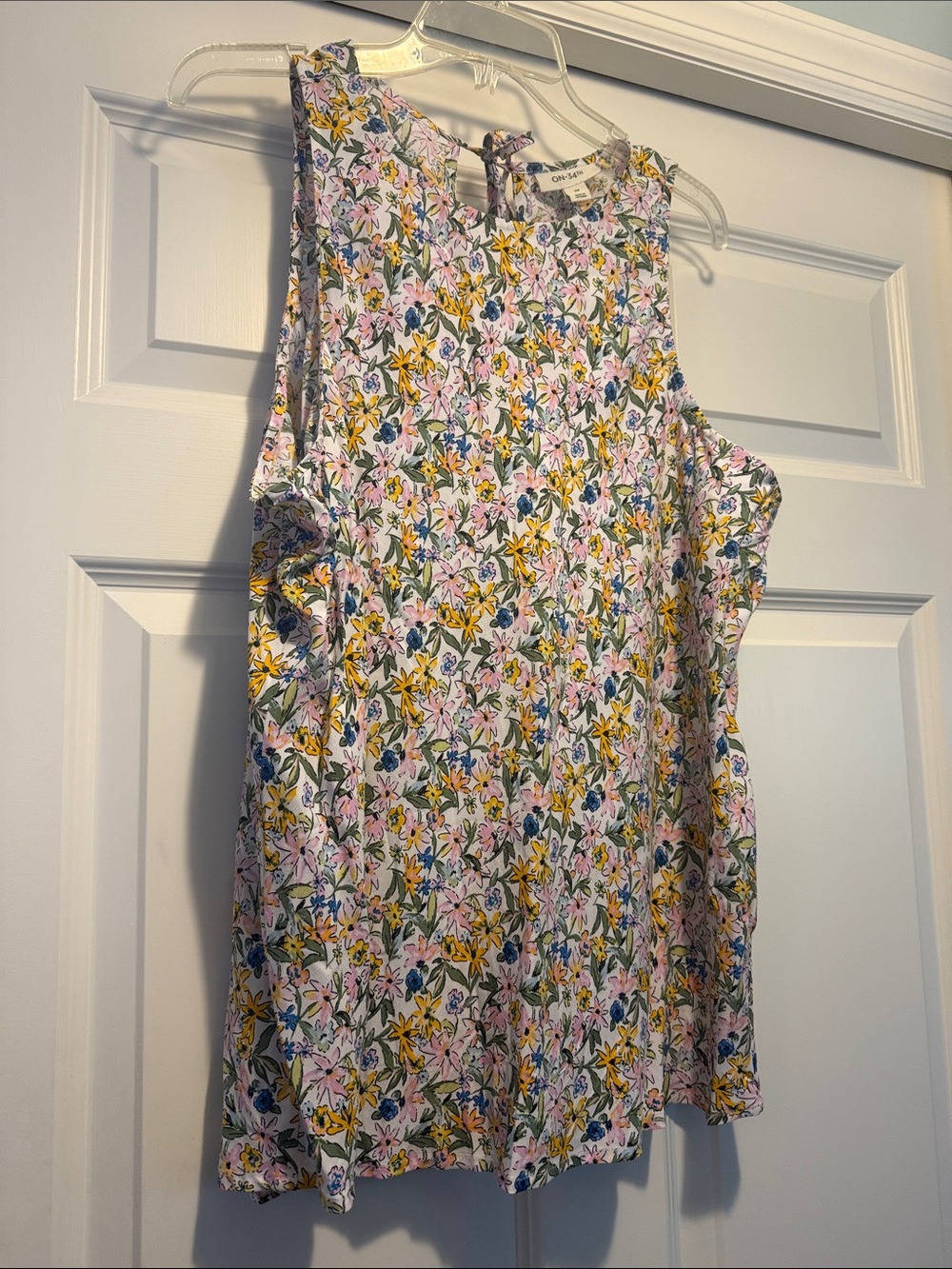 On 34th Floral Sleeveless Tie-Back Top — Pastel Pink, Yellow & Blue Size 2X NWT